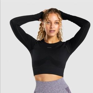 Small Gymshark Flex Sports Long Sleeve Crop Top - Black